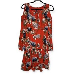 Be By Chetta B Cold Shoulder Boho Floral Dress Red Blue Wmn's Size 4